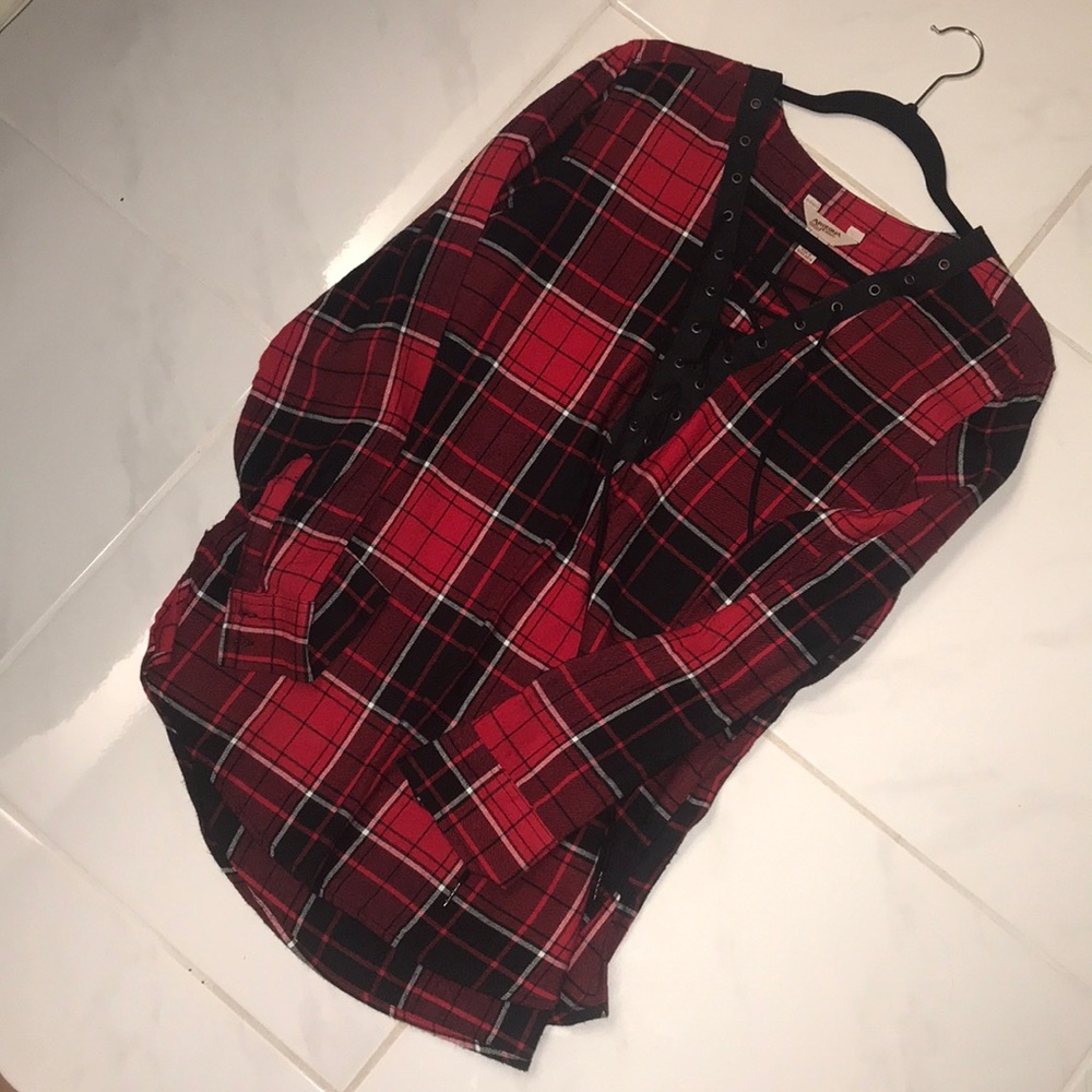 Plaid lace up tunic